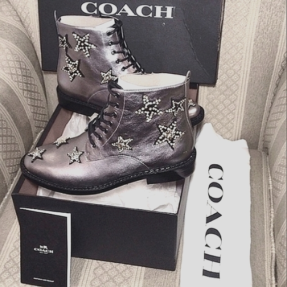 NEW! Coach Watts πStar Embellishments Metallic Pewter Boots - Picture 15 of 16